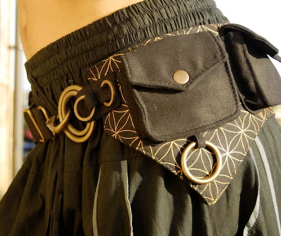 Flower of life printed hip bag fanny pack utility belt vegan leather cotton canvas multi-pocket burning man holster bag sacred geometry UB7F by ekekocrafts steampunk buy now online