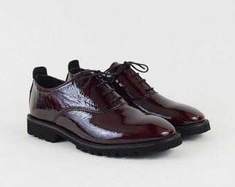 red patent leather oxfords womens