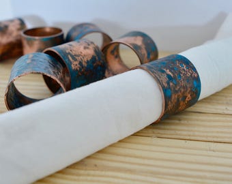Copper napkin rings - patina industrial dining tabletop decor housewarming gift wedding mother's day unique spring table boss father's day