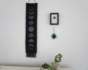 Moon Phase, Gift under 30, Wall Hanging, Boho chic, Fringe, Block print ,Modern Home Decor