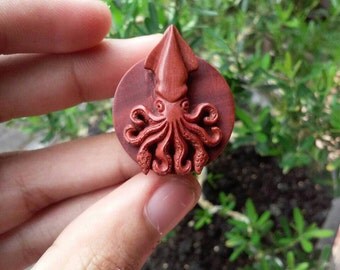 A pair of Squid wood plugs, organic plugs, hand carved plugs, ear gauges, wood plugs, ear gauge plugs, 2g - 1 inch plugs, best selling items
