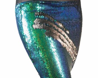 Blue Green/Black color changing sequin pencil skirt
