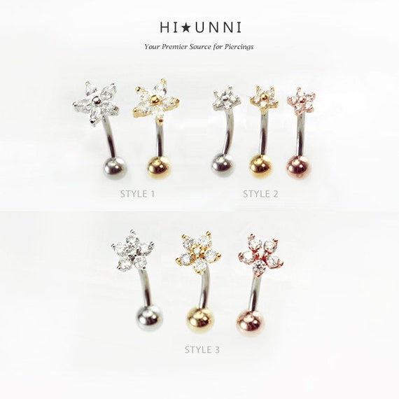 16g CZ flower curved barbell daith earring rook jewelry by HiUnni