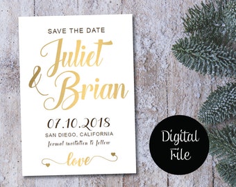 Save the Date Calendar Template/Save the Date Postcard Printable/Save the Date Announcement/Save the Date Card Printable/Gold & White