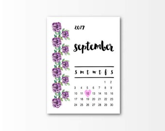 Pregnancy Announcement Calendar, Printable, New Baby, Purple Floral, Birth Announcement Calendar