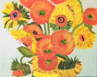 Sunflowers, Van Gogh, acrylic painting on canvas