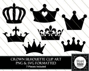 Crown Silhouette Clip Art Set - 7 Piece - 7 inches - Instant Download - Printable - PNG & SVG #108
