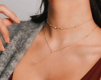Ultra dainty gold cz lariat necklace - Lariat necklace - Y necklace - Cz lariat necklace - Cz Y necklace - Minimalist necklace