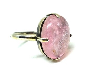 Vintage 1920s Ring | Ring Size 8.5 | Chinese Silver | Pink Tourmaline Ring | Statement Ring | Gemstone Ring | Pink Stone Ring