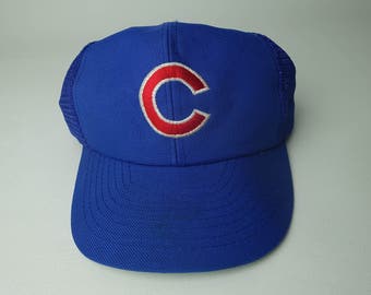 90s Chicago Cubs Vintage MLB Snapback Hat - 80s 90s Vintage MLB Baseball Chicago Cubs Mesh Hat Made in USA