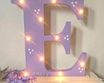 Handmade wooden night light letter, children's decor, wooden initials, nursery decor, personalised wooden name
