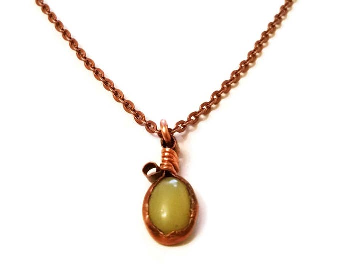 Yellow Nephrite Jade Copper Necklace, Jade Pendant, Unique Birthday Gift, Gift for Her, Jade Necklace