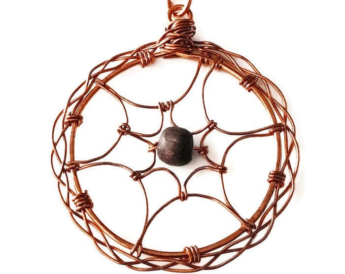 Copper Dream Catcher Necklace, Copper and Pukalet Pendant, Dreamcatcher Jewelry, Dream Catcher Pendant, Unique Birthday Gift