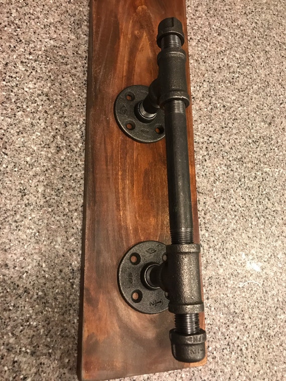 thumbnail image 2 of Urban Steampunk Industrial Pipe Door Or Drawer Handle - Black Steel - Rectangle 2 of 2