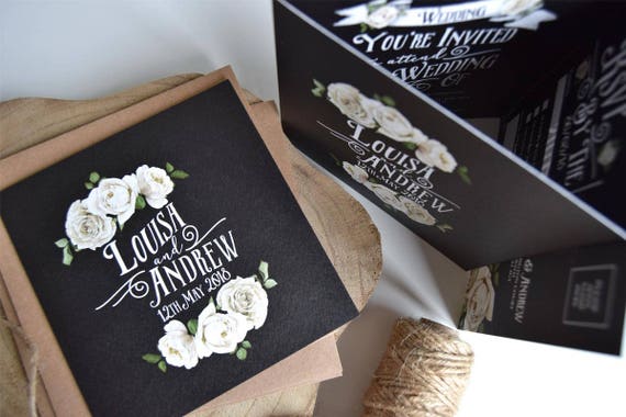 Rustic Rose Wedding Invitation Sample (Chalkboard)