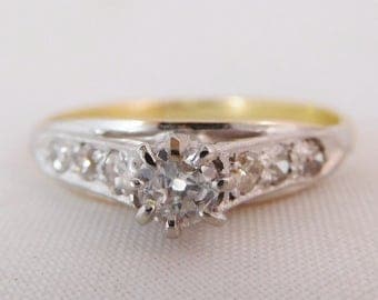 Attractive Antique mine cut Diamond Engagement ring, 18 carat & platinum