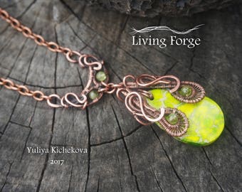 wrapped necklace, wire wrap, copper jewelry, wire wrap pendant, wire wrapped jewelry, wire wrapped pendant, wire pendant, Unique necklace