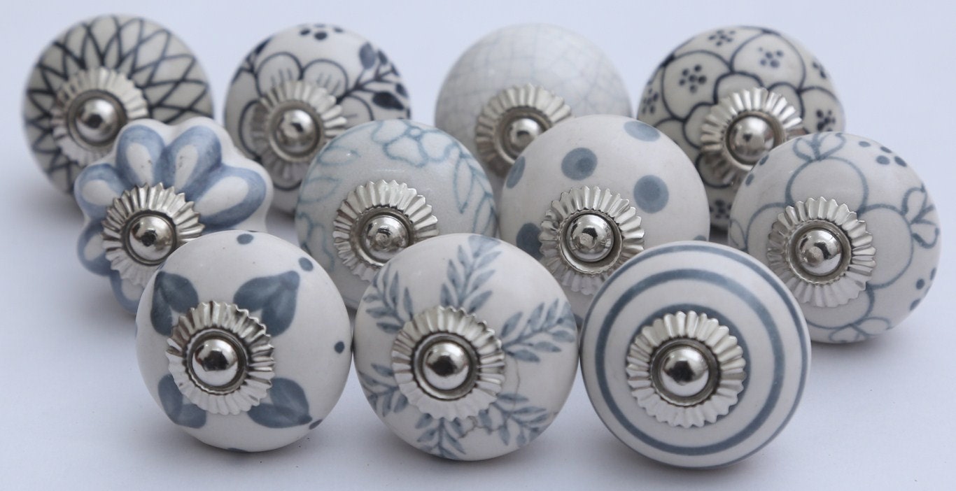Mixed Grey and Black Ceramic Knobs Hand Painted Ceramic Door