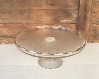 Vintage Glass Cake Stand, Cake Plate, Harp Pattern by Jeannette, Centerpiece, Wedding Decor, Cottage Chic, Rustic Decor