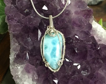 Custom Sterling Silver Wrapper Larimar Cab