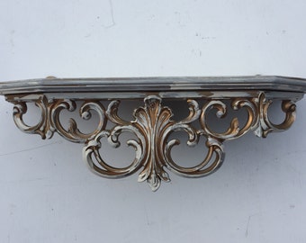 Vintage Syroco Shelf, Ornate hanging shelf, Shabby Chic finish,