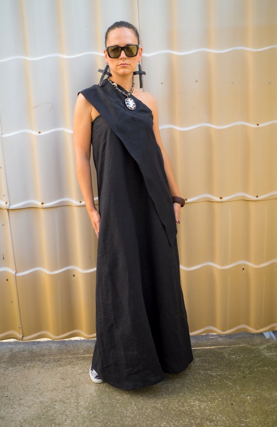 Black Kaftan Linen Dress for women/ Women's Clothing/ Plus