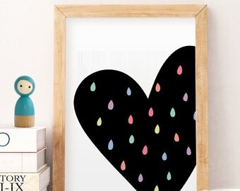 SALE Scandinavian Art, Scandinavian Print, Scandinavian Modern, black and white art, Big heart, Minimalist Poster, Nordic, Downloadable, A