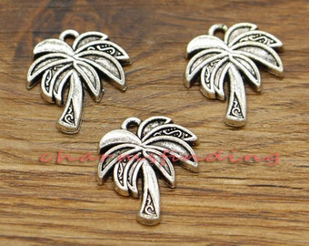 15pcs Palm Tree Charms Antique Silver Tone 17x20mm cf1057