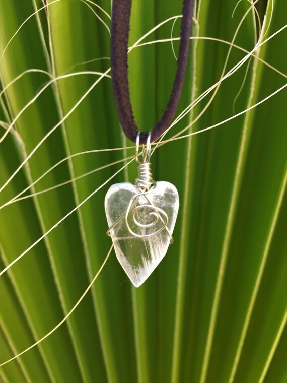 Dainty Selenite Heart Pendant Hand carved Selenite from New