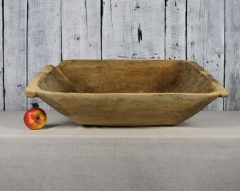 Antique wooden dough bowl / Primitive dough bowl / Rustic wooden dough bowl / Antique cookware / Hand carved bowl / Farmhouse chic decor
