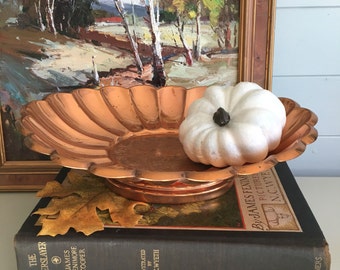 Vintage Copper or Copper-Tone Footed Scalloped Bowl