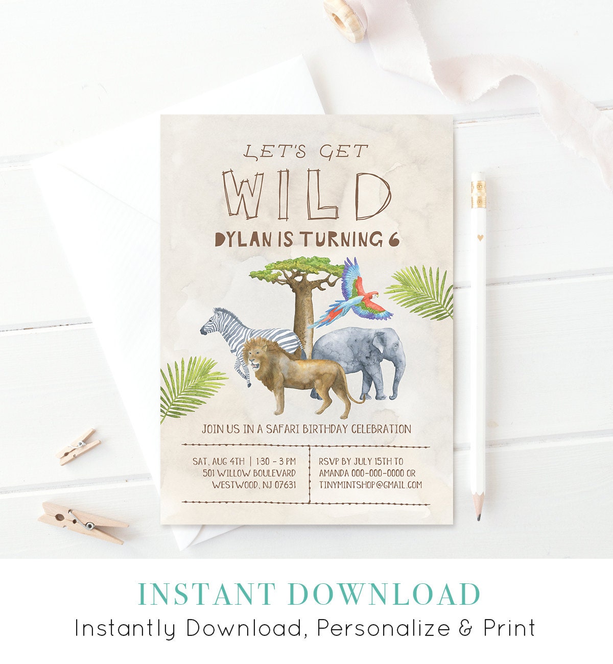 Wild Safari Birthday Invitation Template Printable Jungle Zoo