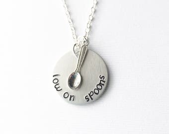 Low on spoons, spoon theory, chronic pain jewelry, chronic illness, lupus, fibromyalgia, illness necklace, spoon necklace, spoon gift