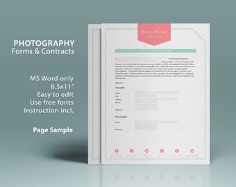 Complete printable business photography forms and contracts templates for MS Word, 10 photography forms contracts, instant downloads, PCF019