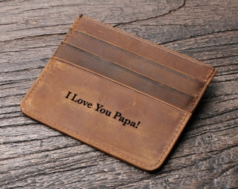 Fathers Day Gift, Personalized Card Wallet, Distressed Leather Card Case, Custom Leather Card Wallet LLCC701