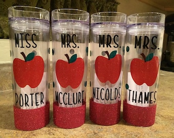 Glittered Teacher Tumbler or Water Bottle, Teacher Gift