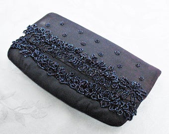 Vintage Soure' Black Beaded Evening Bag