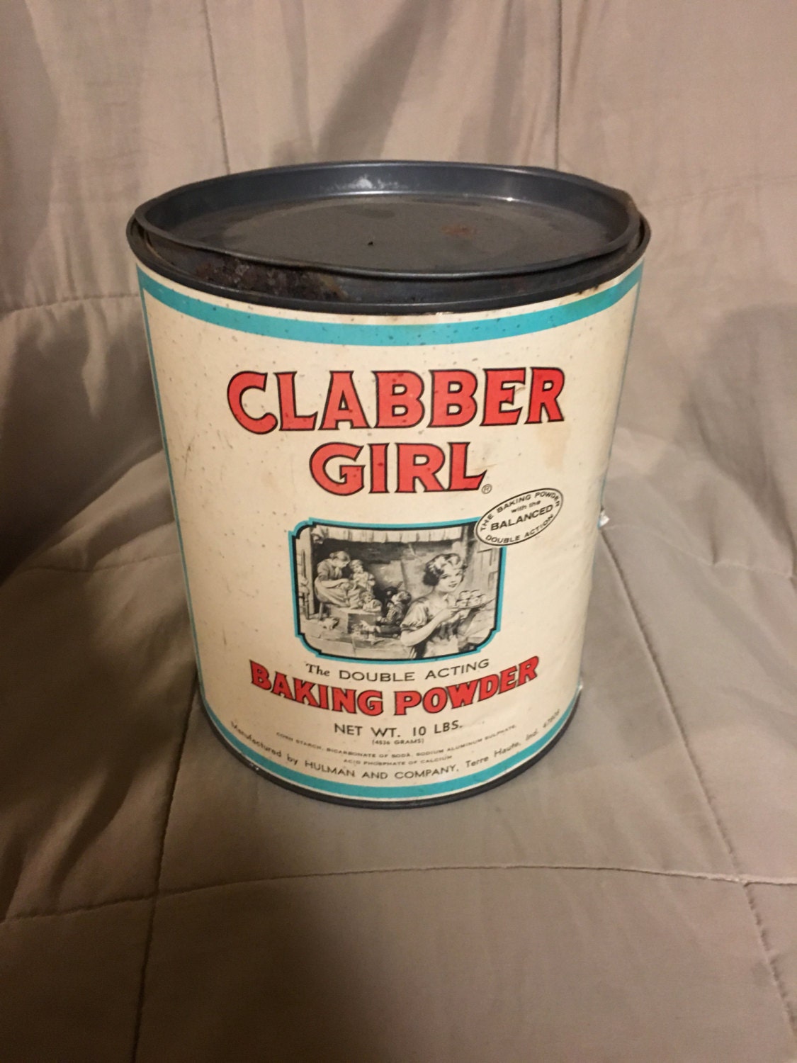 Vintage Clabber Girl Large 10 lb. Baking powder tin can