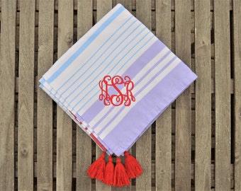 Monogrammed Throw, Monogrammed Blanket, Throw Blanket, Monogrammed Cotton Blanket, Tassel Blanket
