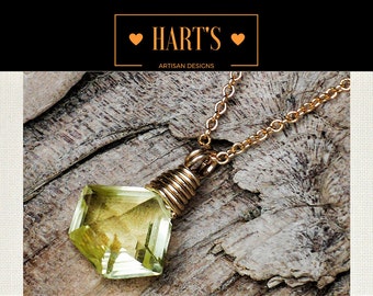 Lemon Citrine Gemstone 14K Gold Necklace
