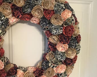 Fabric flower wreath, year round wreath, fabric wreath, all seasons wreath, summer wreath, spring wreath, everyday wreath, front door wreath