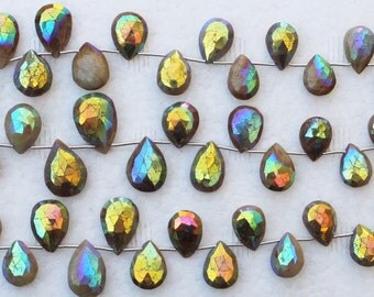 25 piece faceted pear COATED AQUAMARINE briolette beads 12 -- 17 mm approx