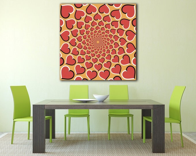 Heart whirpool optical illusion canvas print, heart whirpool wall art, love heart wall art, amazing art illusion, red heart wall art