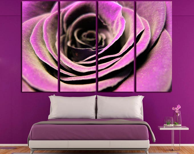 Large violet rose modern botanical wall art print set on canvas, abstract rose canvas girl room wall art flower print for home decoration