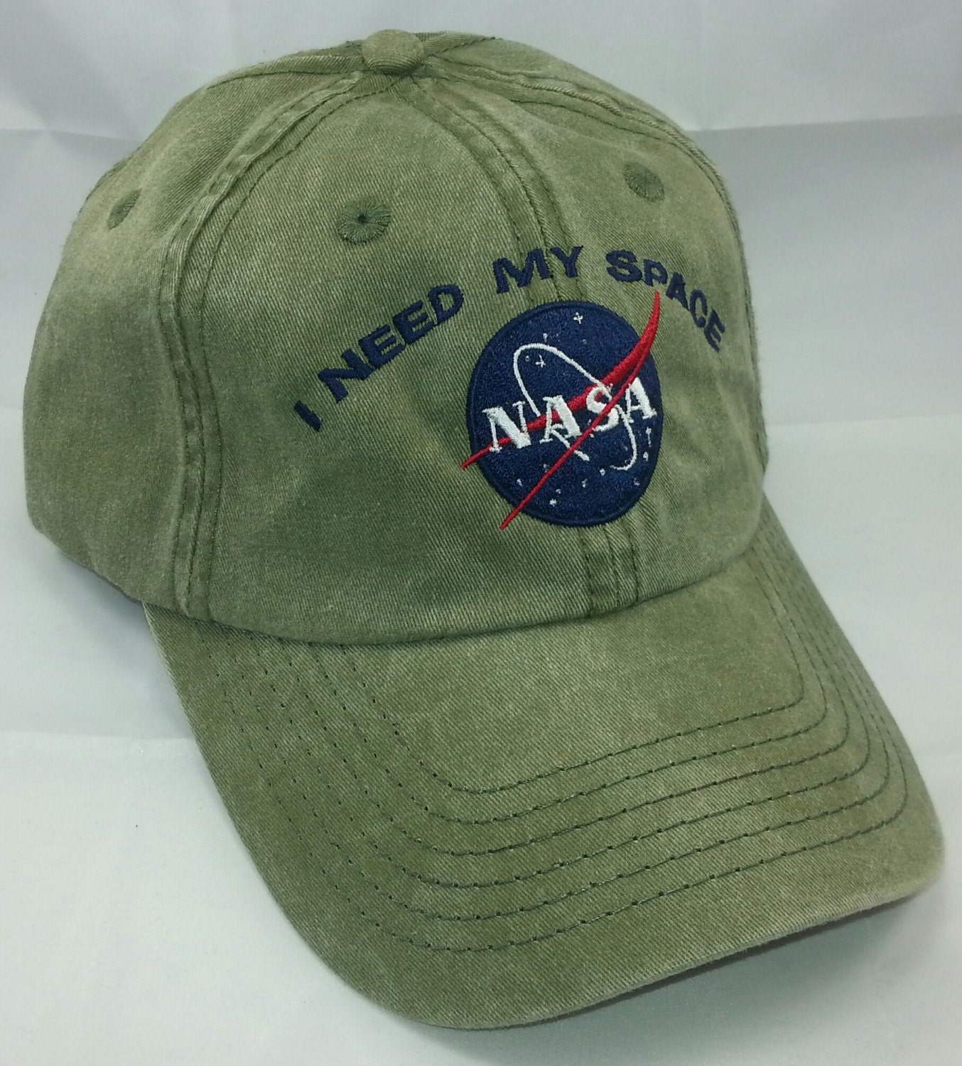 NASA I Need My Space Embroidered Baseball Hat /Olive w/ Navy