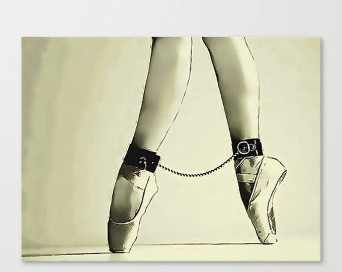 Erotic Art Canvas Print - Dance for me 2 unique sexy pop art style print, Ballet Dancer in BDSM, bondage cuffs, sensual high quality artwork