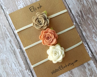 Baby headband, felt roses headband, flower headband, baby flower headband set, Newborn headband, roses headband set, baby headband set