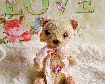 Rose Heart handmade ooak mohair artist teddy bear