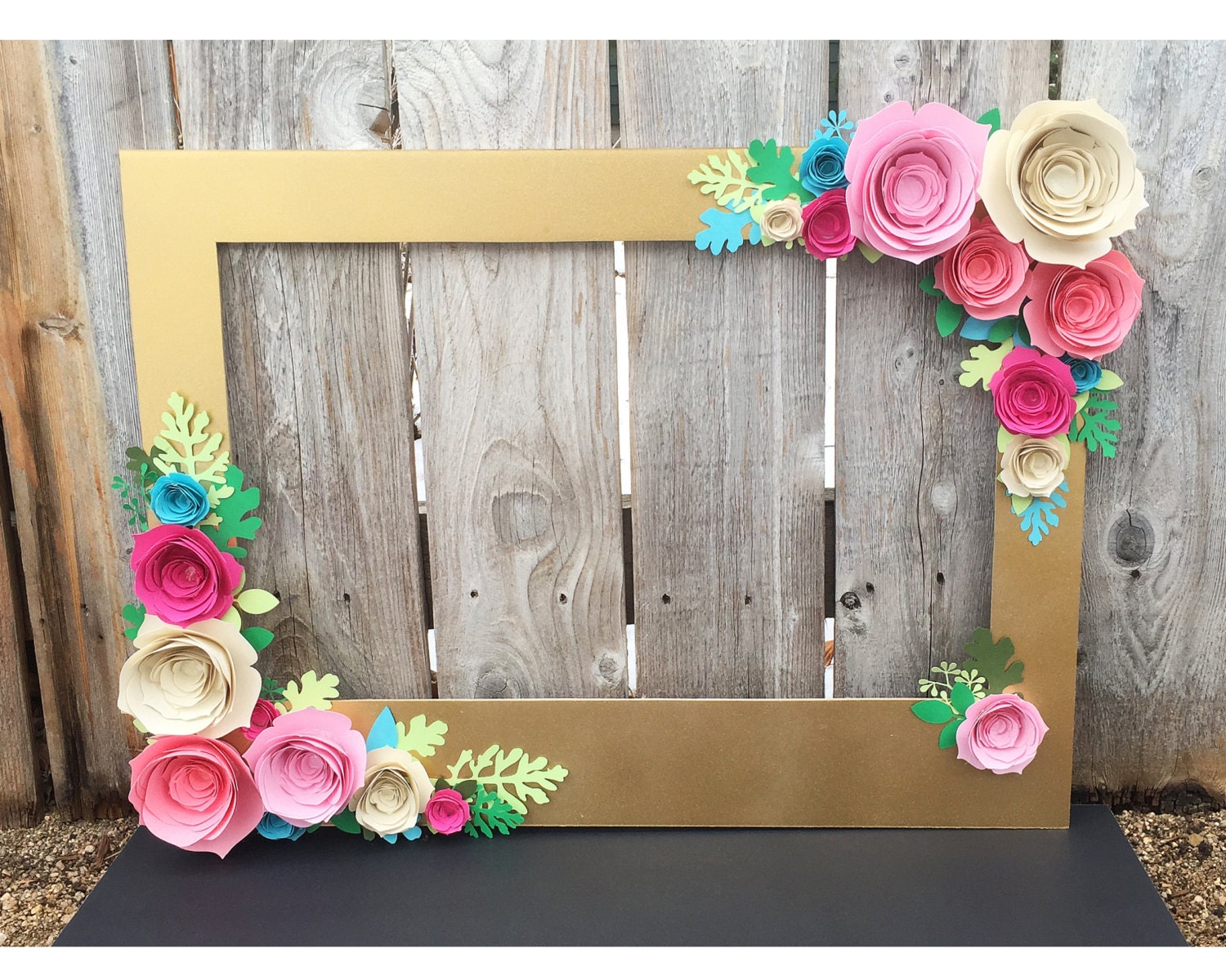 Gold Floral Frame booth prop with 3D flowers perfect