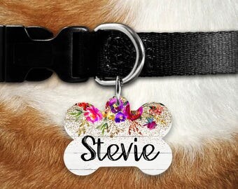 Rustic Dog Tag, Dog ID Tag, Dog Name Tag, Personalized Dog Tag, Pet ID Tag, Double Sided Tag, Dog tag for Dogs, Pet Tag, Dog Tag, Floral Tag